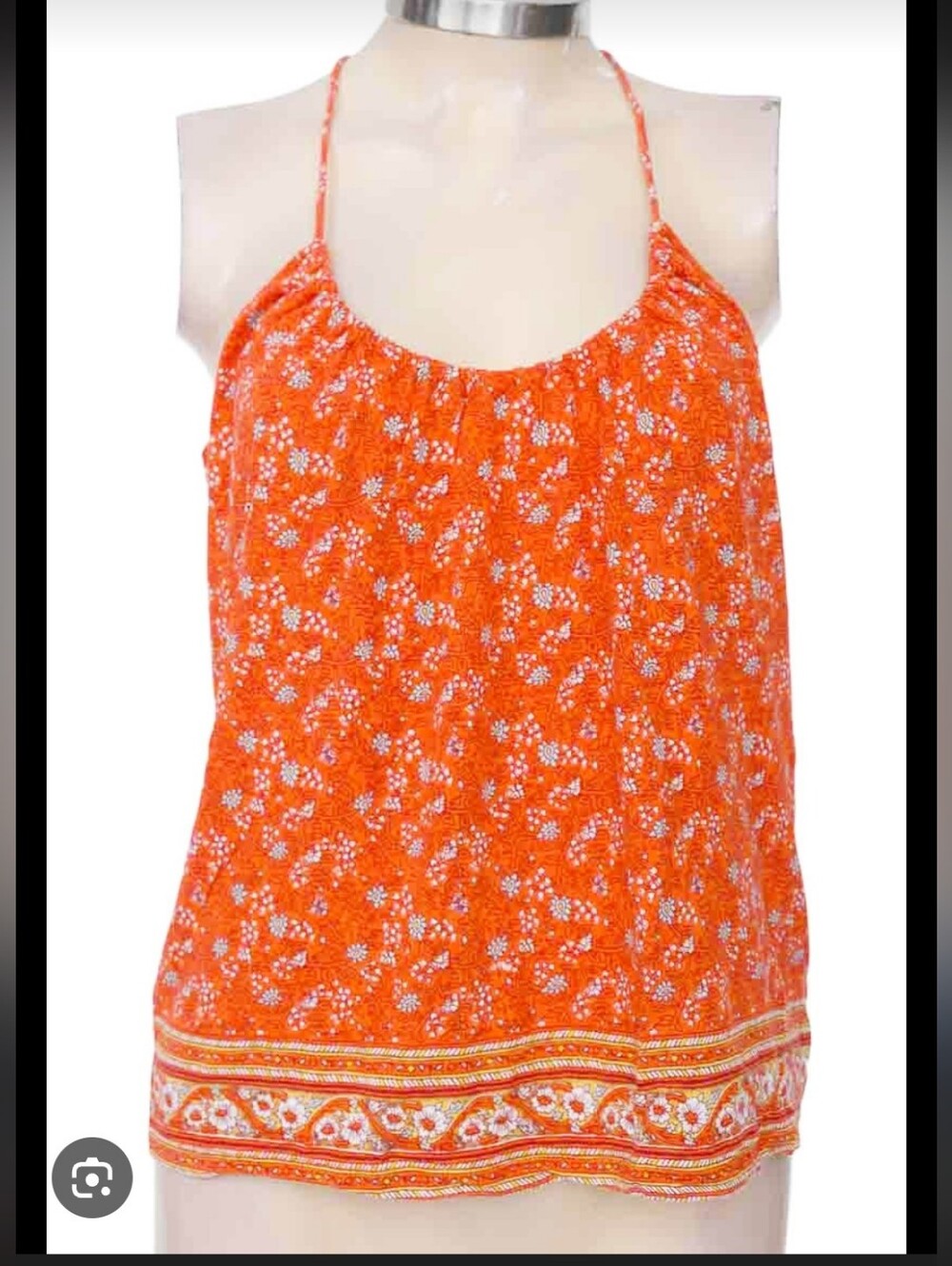 Women's Bright Orange Floral Pattern Camisole Halter Tank Top Small